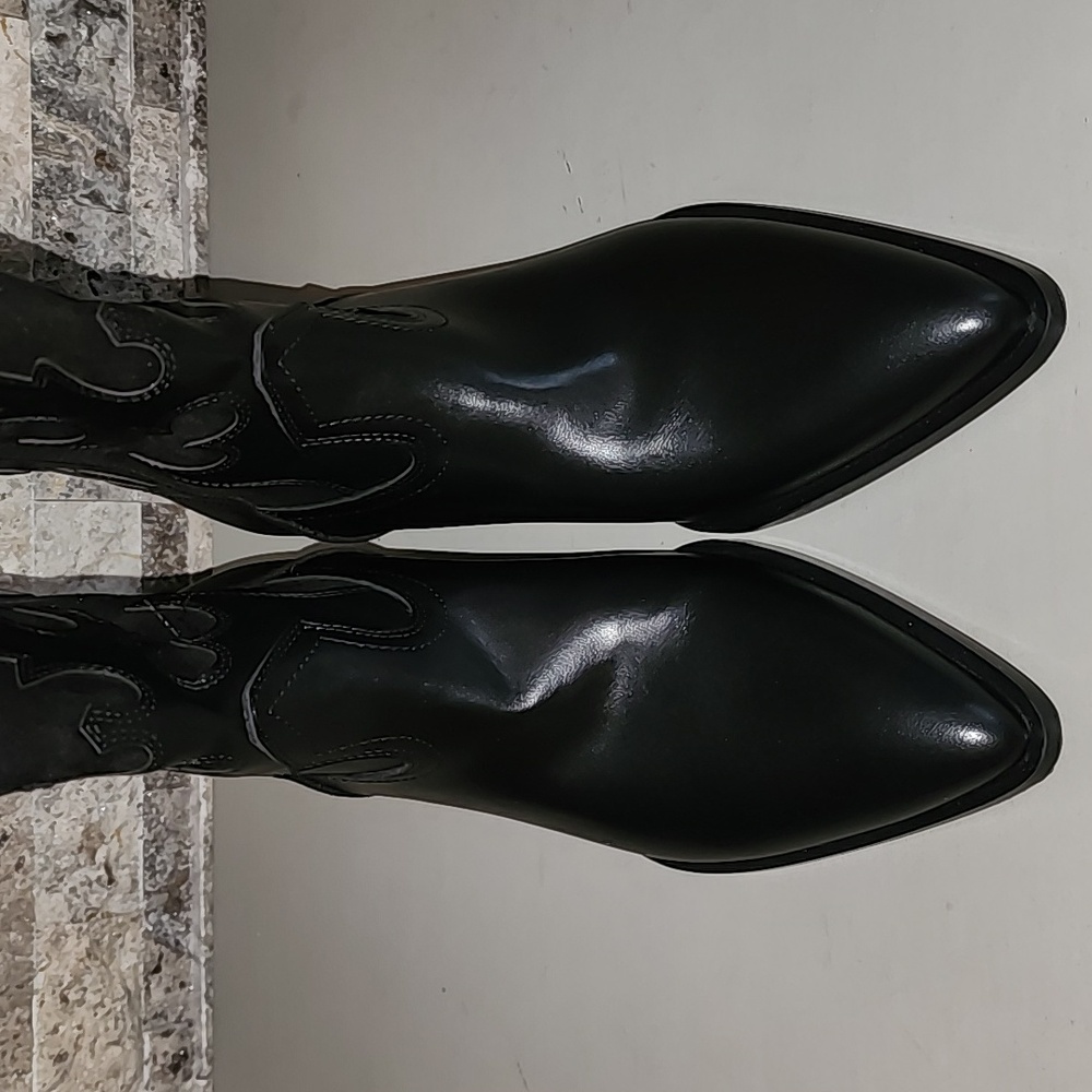 Zara Brand New Black Western Faux Leather Boots - Picture 3 of 11